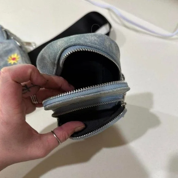 2 Denim NoBo Y2K Crossbody Bags Fanny Pack Floral Embroidered - Picture 5 of 7